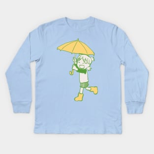 rainy season yotsuba in rain boots and umbrella Kids Long Sleeve T-Shirt